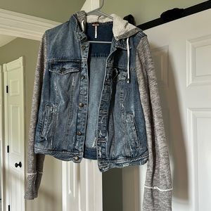 Free People hooded jean jacket. Size large.